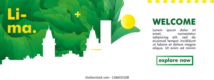 Modern Peru Lima skyline abstract gradient website banner art. Travel guide cover city vector illustration