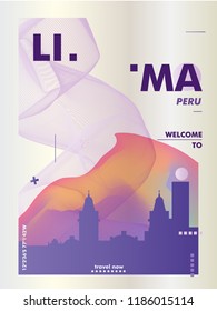 Modern Peru Lima skyline abstract gradient poster art. Travel guide cover city vector illustration