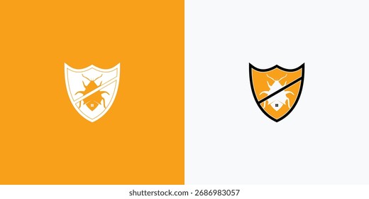 Design de logotipo de controle de pragas moderno com um elemento de escudo e ícone de casa