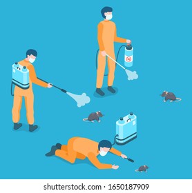 Ilustración isométrica moderna del vector de control de plagas. 