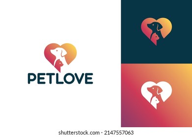 Modern pet love, pet care, pet house, veterinary clinic, vet logo design 