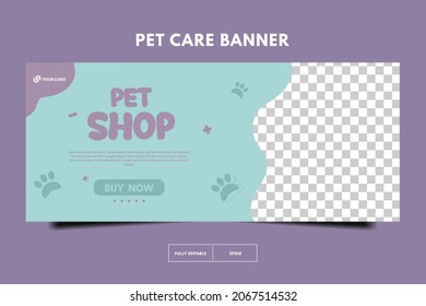 modern pet shop horizontal lbanner, Pet care social media post Template or web banner template with space for photo. Pet care service promotional banner ads design