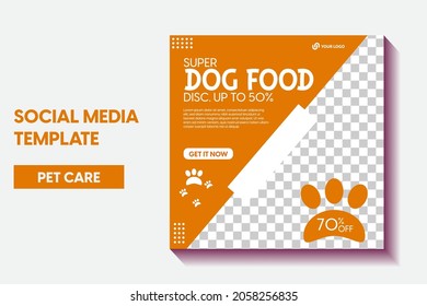 plantilla moderna de publicación de tienda de mascotas, plantilla de publicación de redes sociales de cuidado de mascotas o plantilla de banner web. Diseño de anuncios publicitarios promocionales de servicios de cuidado de mascotas