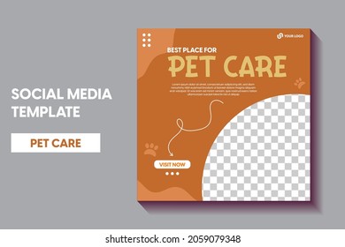 modern pet shop post template, Pet care social media post Template or web banner template. Pet care service promotional banner ads design