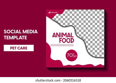 plantilla moderna de publicación de tienda de mascotas, plantilla de publicación de redes sociales de cuidado de mascotas o plantilla de banner web. Diseño de anuncios publicitarios promocionales de servicios de cuidado de mascotas