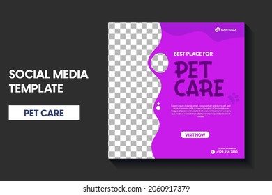 modern pet shop post template, Pet care social media post Template or web banner template with space for photo. Pet care service promotional banner ads design