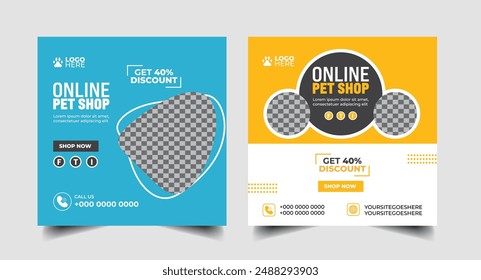 modern pet shop post template, Pet care promotion  social media post Template or web banner template.pet care ads banner and Instagram template vector