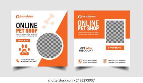 modern pet shop post template, Pet care promotion  social media post Template or web banner template.pet care ads banner and Instagram template vector