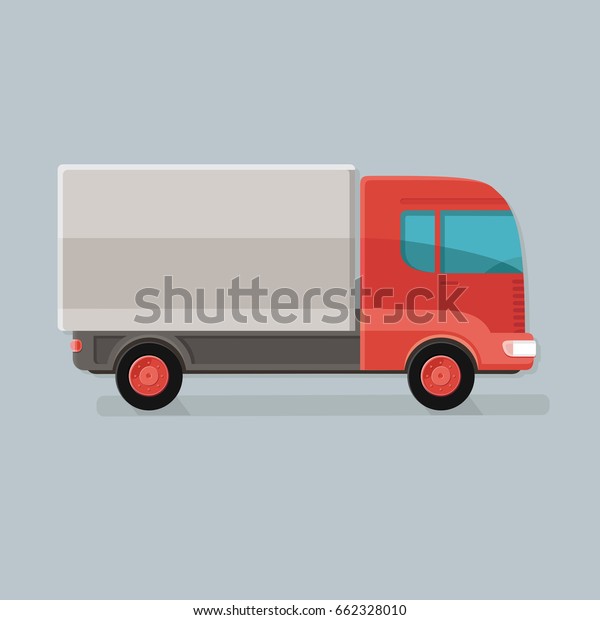 Modern petite Cargo Truck Trailer\
easy to edit vector template isolated on grey background. Delivery\
of goods by a large car. Flat icon illustration\
design