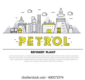 Modern petrol industry thin block line flat icons and composition with gas station technology  and development gasoline program 