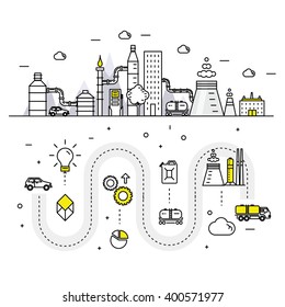 Modern petrol industry thin block line flat icons and composition with gas station technology  and development gasoline program 