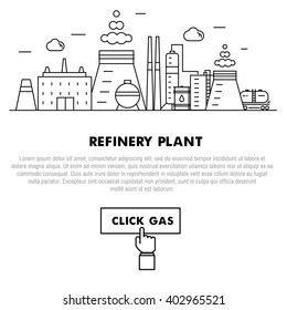 Modern petrol industry thin block line flat icons and composition with gas station technology  and development gasoline program in black and white style