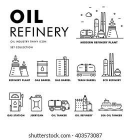 Modern petrol industry thin block line flat icons and composition with gas station technology  and development gasoline program in black and white style