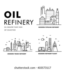 Modern petrol industry thin block line flat icons and composition with gas station technology  and development gasoline program in black and white style