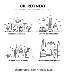 Modern petrol industry thin block line flat icons and composition with gas station technology  and development gasoline program in black and white style