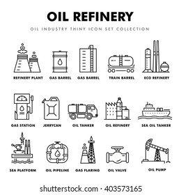 Modern petrol industry thin block line flat icons and composition with gas station technology  and development gasoline program in black and white style