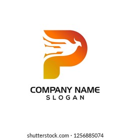 Modern Phoenix with letter P for technology logo icon Graphic Resource