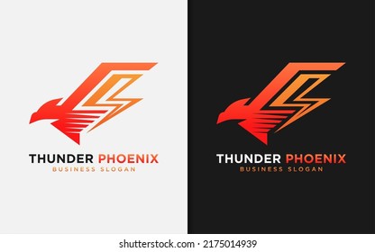 Diseño moderno de logotipo combinado Phoenix y Flash Thunder con concepto de estilo moderno minimalista.