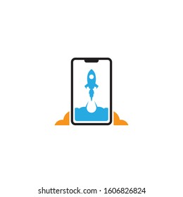 Modern Phone Booster logo with rocket symbol  Fast Phone logo template vector
