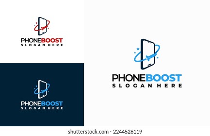 Logo de Phone Booster moderno con símbolo de cohete, vector de la plantilla del logo de Elegant Fast Phone