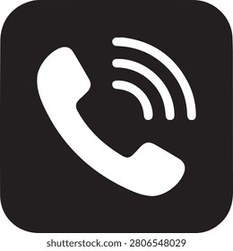 Modern phone call icon with ringing signal in a black rounded square background. Perfect for communication apps, customer support, contact pages, VoIP services, mobile interfaces, websites, and UI,UX design.