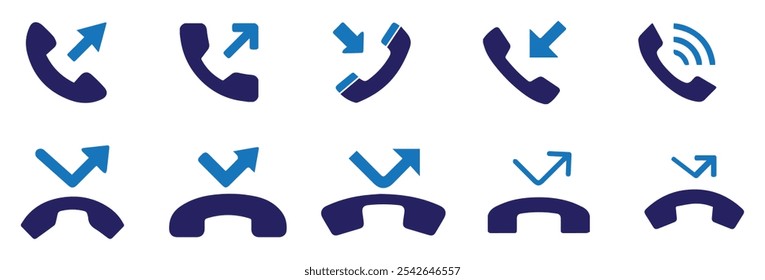 Modern phone call icon set. Call, incoming, outgoing, ongoing phone icon. Active call set. Vector illustration EPS 10