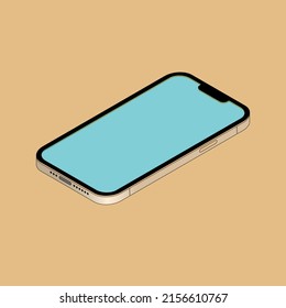 Modern Phone mockup template in gold tones in isometry with gradients. Illustration 