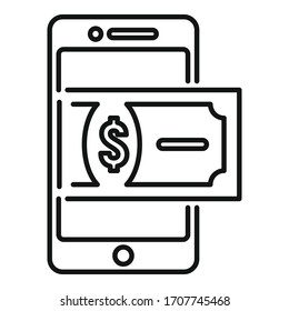 Modern phone money icon. Outline modern phone money vector icon for web design isolated on white background