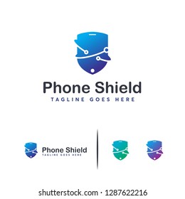 Modern Phone Shield logo designs vector, Mobile Protect logo template