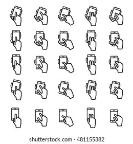 Modern phone touchscreen hand gestures. Vector illustration.