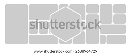 Modern photo collage layout combining bento grid and hexagon pattern vector