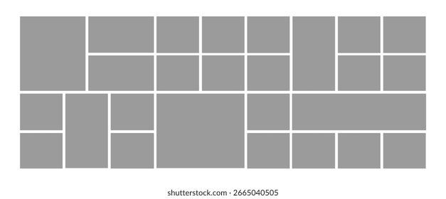 Moderna Plantilla de cuadrícula de marco de fotos. Marcadores de posición de Imagen en blanco para la pared de la imagen, la página del álbum o el diseño del collage. Diseño abstracto mínimo.