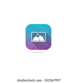 Modern Photograph or Picture or Image or Gallery Icon with Long Shadow