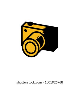 Modern photography vector icon logo, black yellow 3d camera icon  logo template isolated on white background