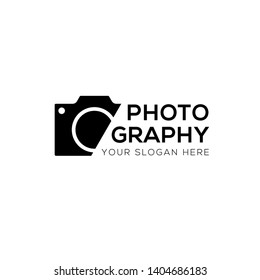 Modern photography vector logo, Black camera icon sliced logo template isolated on white background