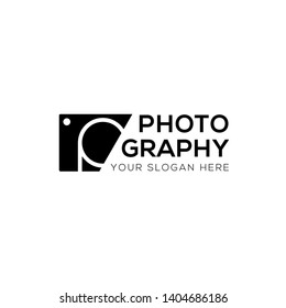 Modern photography vector logo, Black camera icon sliced logo template isolated on white background