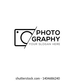 Modern photography vector logo, black camera icon sliced logo template isolated on white background