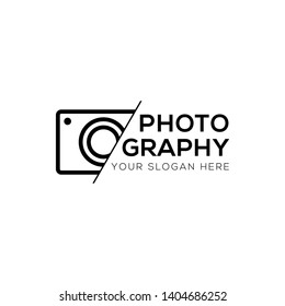 Modern photography vector logo, black camera icon sliced logo template isolated on white background
