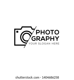 Modern photography vector logo, black camera icon sliced logo template isolated on white background