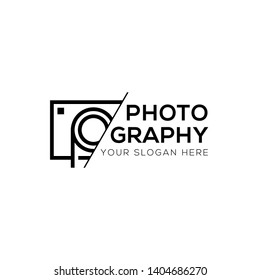 Modern photography vector logo, black camera icon sliced logo template isolated on white background