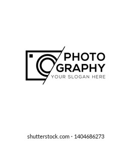 Modern photography vector logo, black camera icon sliced logo template isolated on white background