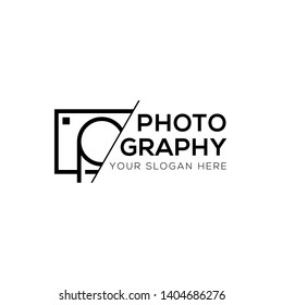 Modern photography vector logo, black camera icon sliced logo template isolated on white background