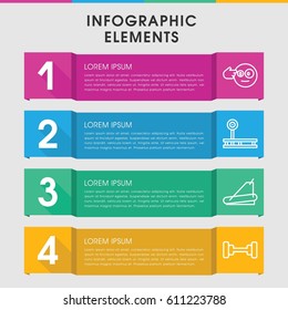 Modern physical infographic template. infographic design with physical icons includes barbell, treadmill. can be used for presentation, diagram, annual report, web design. 
