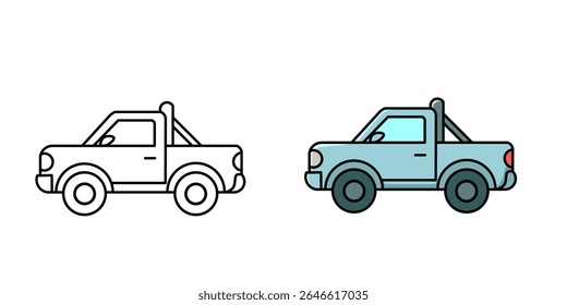 Ilustração moderna da imagem do vetor do carro da recolha com o seu desenho do esboço, o logotipo do carro da recolha, o ícone do carro da recolha, ótimo como o adesivo e a coloração.