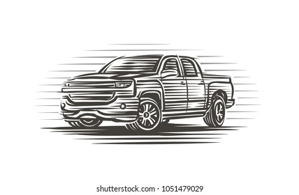 Modern pickup truck illustration. Isolated, vector. 