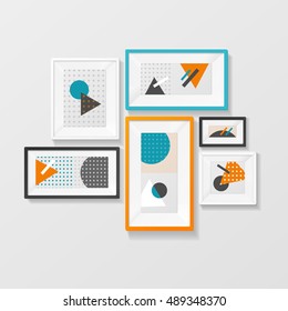 Modern Picture Frame interior decor Set Hanging on Wall for the House and Office. Vector illustration of home decoration pictures