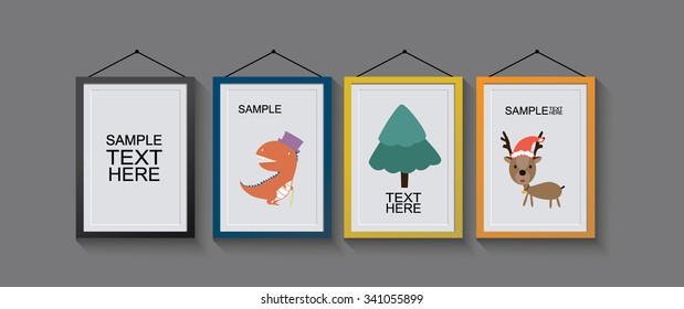 Modern picture frames in 4 colors, vector illustration.
