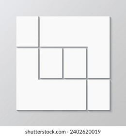 Modern pictures frame. Empty portfolio images. Mosaic scrapbook grid. Moodboard background. Album brandboard. Mood board layout. Photo collage templat