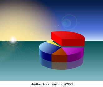 A modern pie chart with sun light effect.