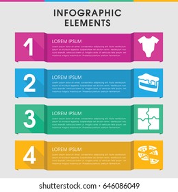 Modern piece infographic template. infographic design with piece icons includes baby onesie, puzzle. can be used for presentation, diagram, annual report, web design.